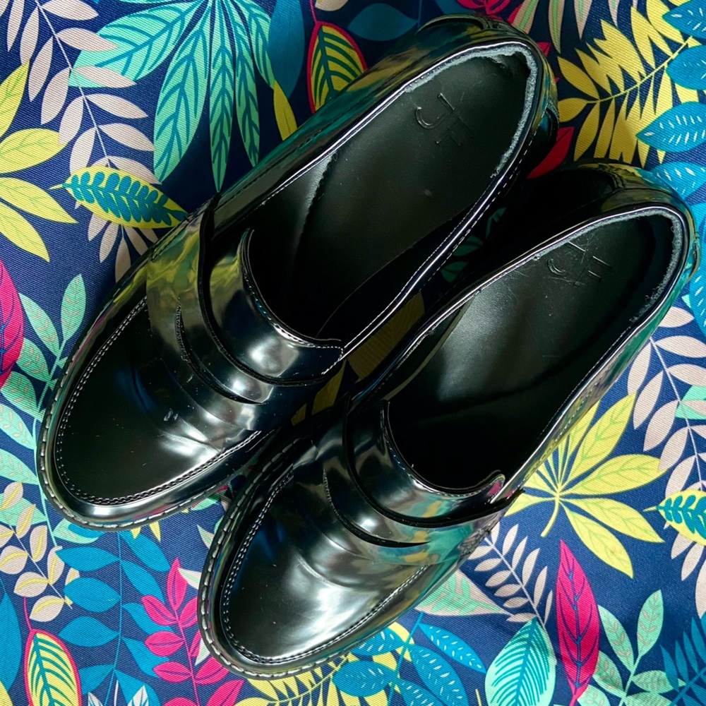 NWOT JF Women Sz-8 Faux Patient Leather Penny Loafers,Chunky 3/4” Platform Shoe👞